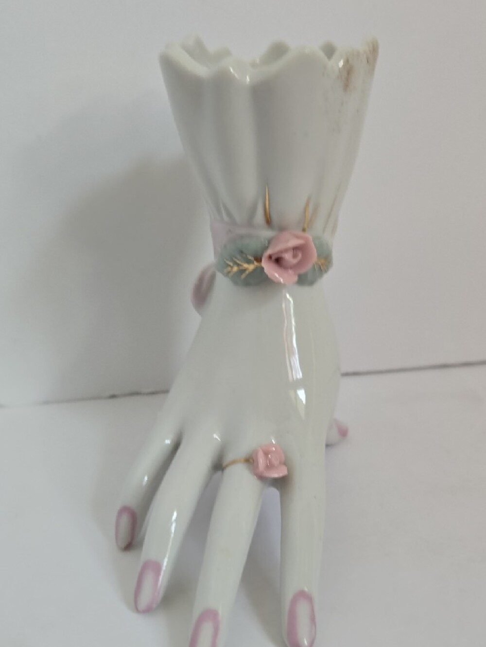 Vintage Hand Vase Pink Roses 4¾ Inch x 4½" Inch Made In Japan - Picture 10 of 16
